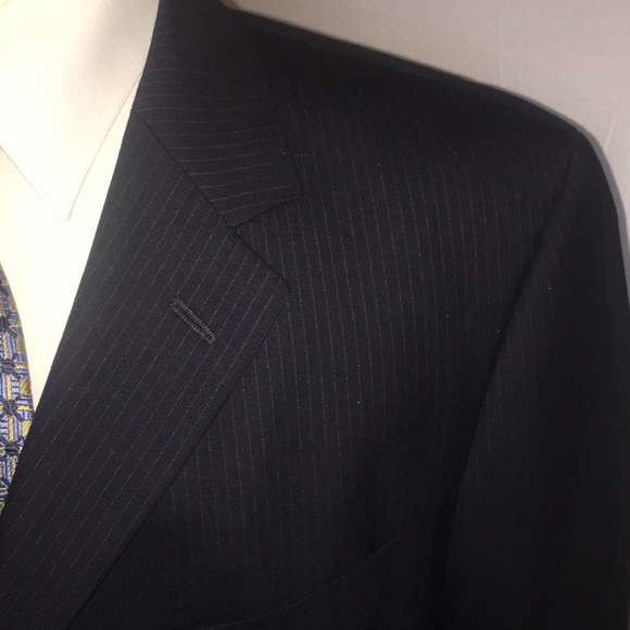 Hugo Boss Mens Sup120 navy pinstripe suit  46 Long - Picture 2 of 8